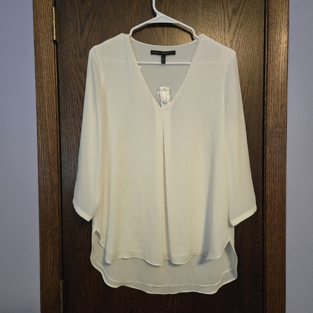 White House Black Market Single Pleat Blouse Ecru‎ Elegant Cream Women's Top